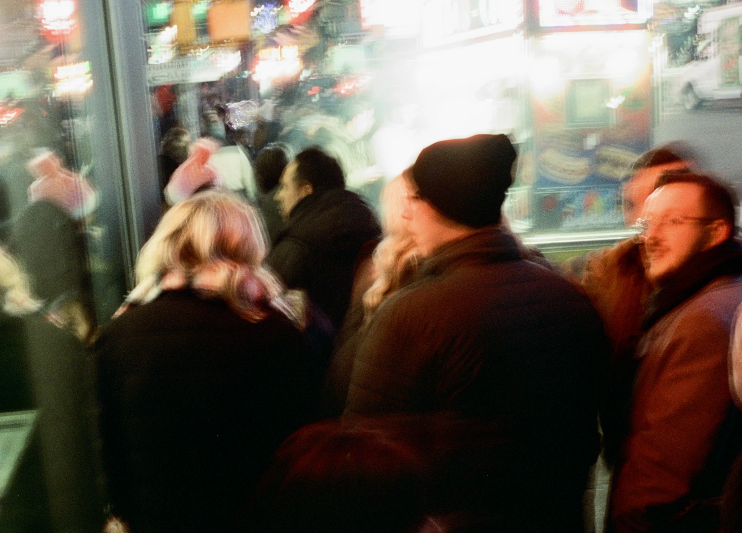 The queue shot on Cinestill 400D with a Nikon FE, developed at Cinegrell, by Robster lobster