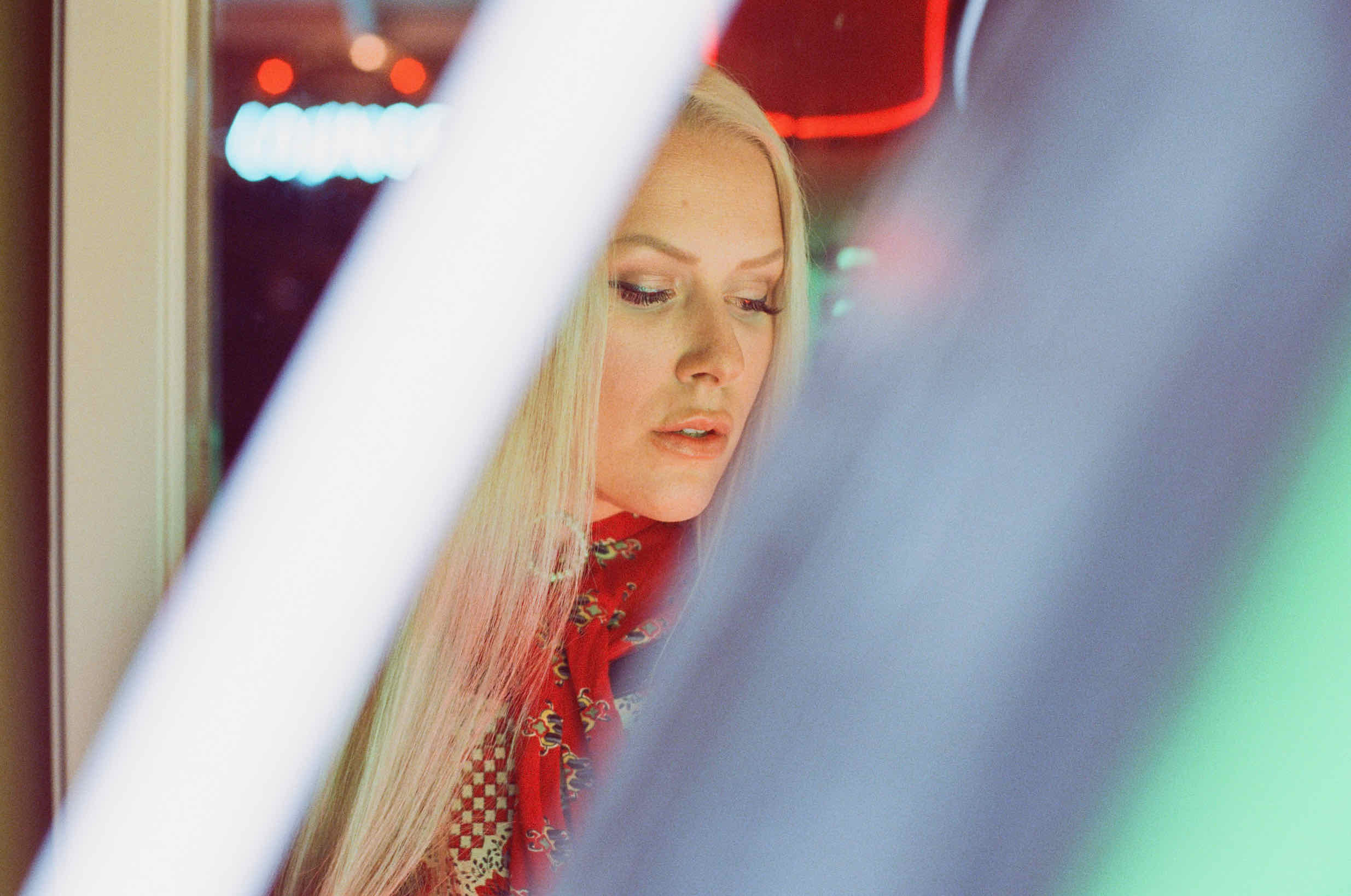 Neon shot on Cinestill 800T with a Canon 1V, developed at The DarkRoom, by Drew