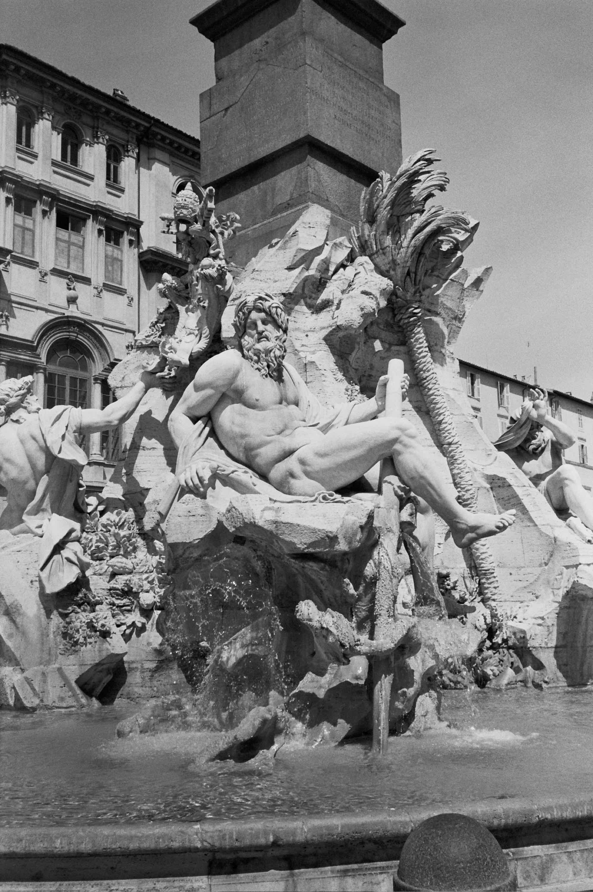 Fontana dei Quattro Fiumi shot on Ilford HP5 Plus 400 with a Olympus Mju-II, developed at Film developing Co, by Victoria jones