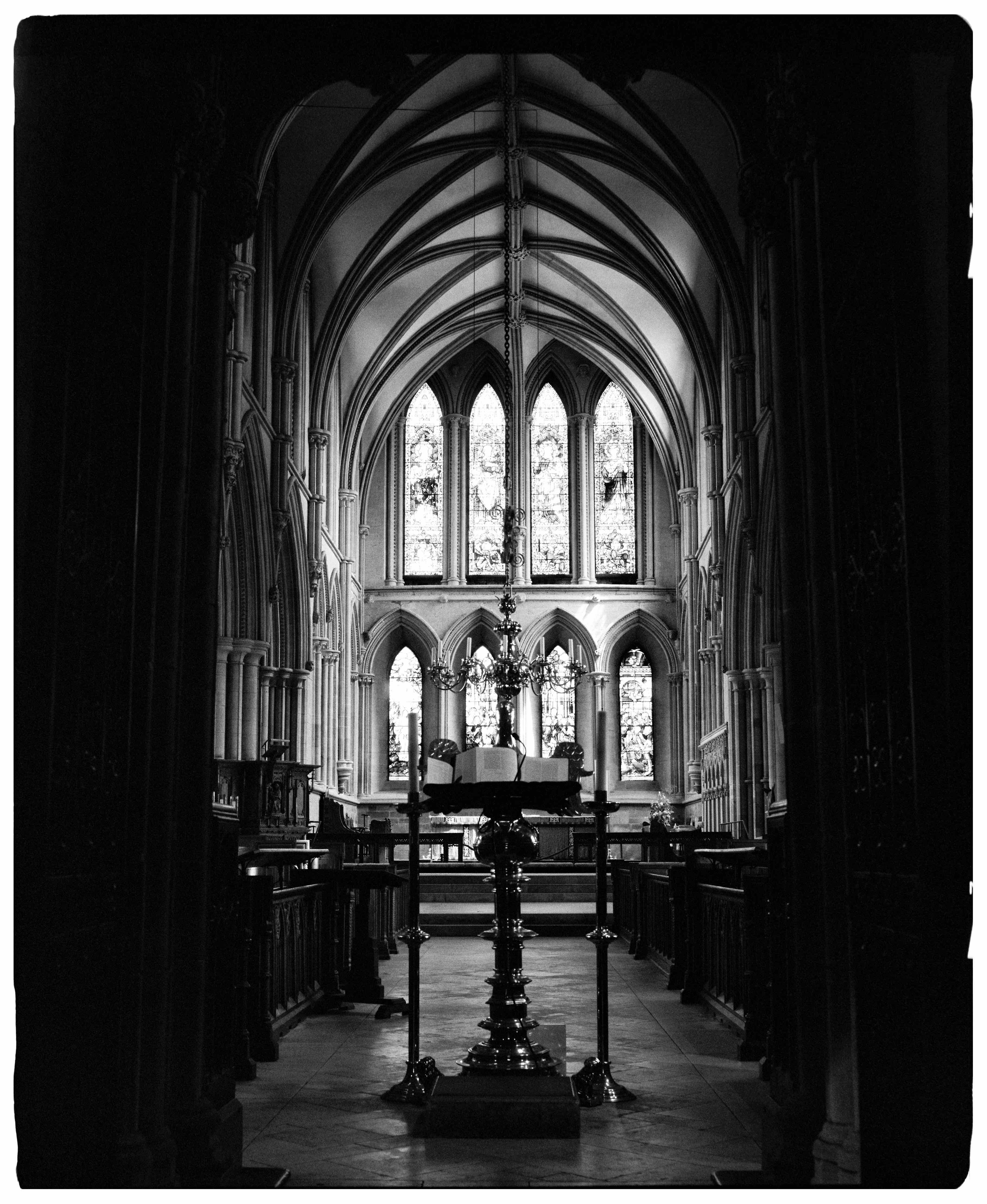 Southwell Minster shot on Ilford Delta 3200 with a Mamiya RB67 Pro S, developed at Southsun, by Iain M. Palmer