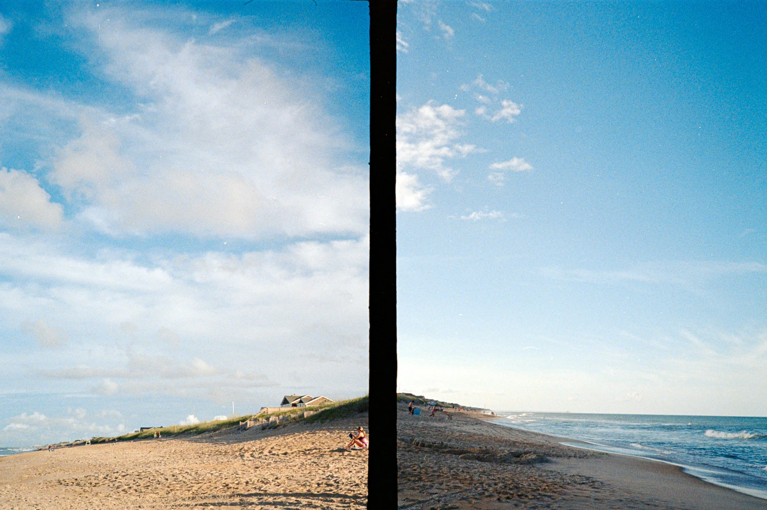beach in two halves shot on Kodak Gold 200 with a Fujica Half, by mollylovesphotography