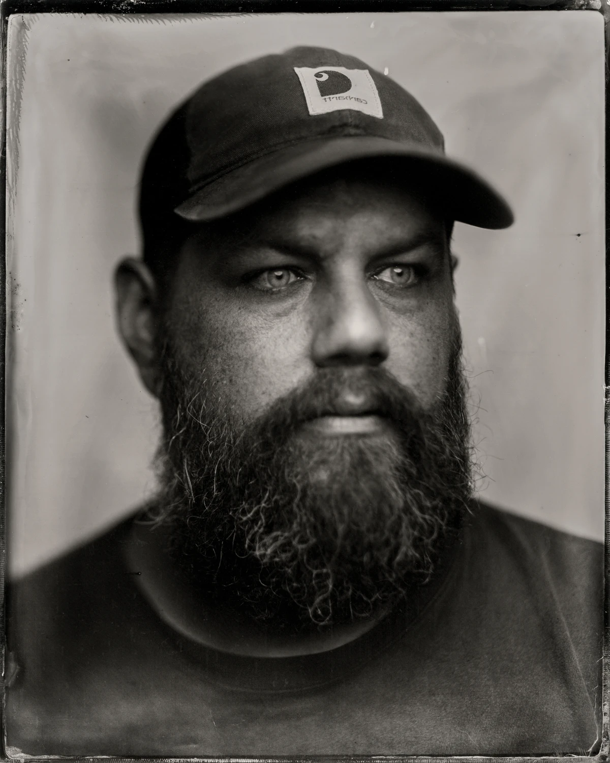 Self portrait (collaborative) circa 2018 shot on Polaroid Wet Plate Collodion with a Gundlach Korona 4x5 Field Camera, by Cary Norton